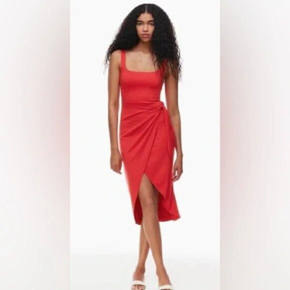 Aritzia Wilfred Saturn Wrap Midi Dress Red Size Medium - Picture 1 of 8